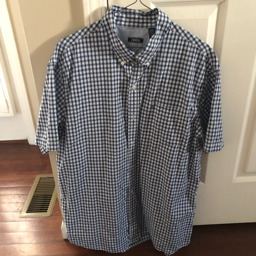 Izod Button Down Short Sleeve Navy & Light Gray T-Shirt